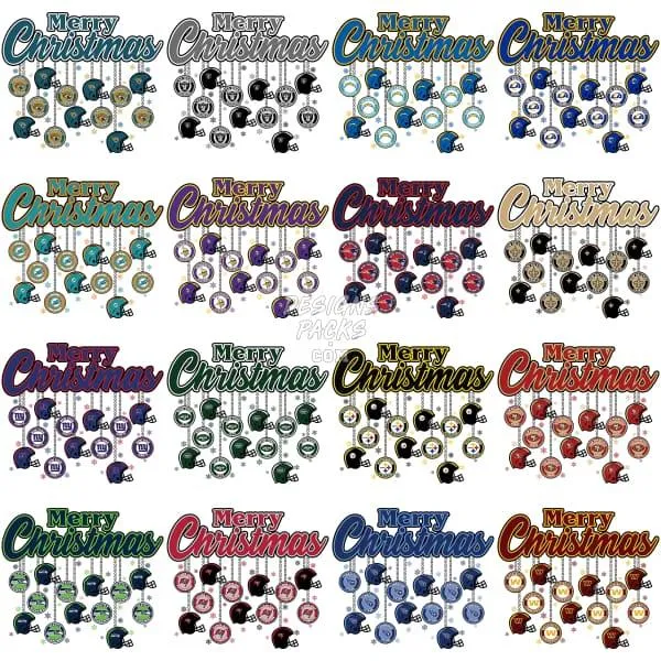 32 MERRY CHRISTMAS BALLS Football Designs Bundle PNG