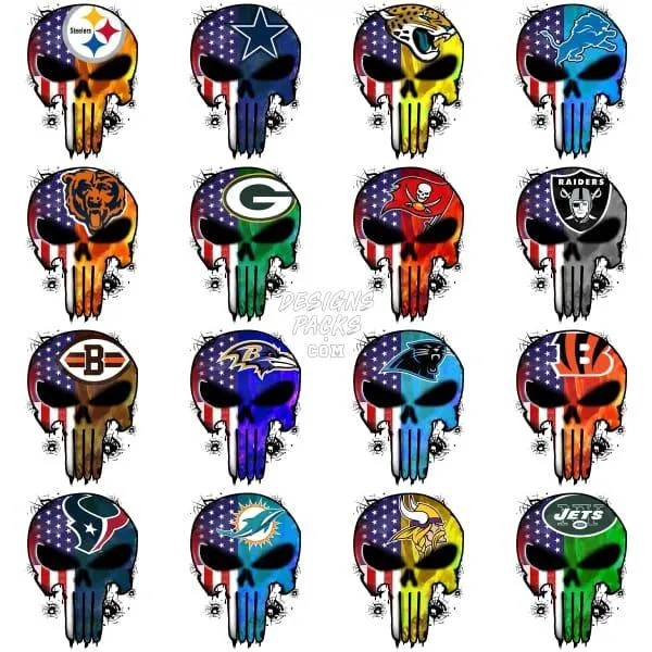 32 PUNISHER Football Designs Bundle PNG