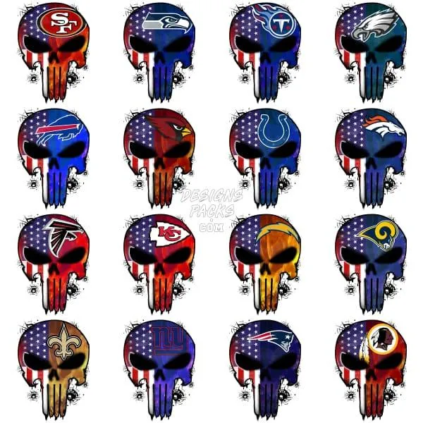 32 PUNISHER Football Designs Bundle PNG