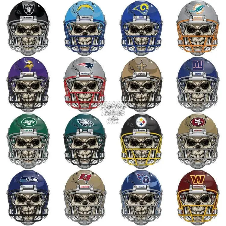 32 Skull Football Teams Helmets Designs Bundle PNG