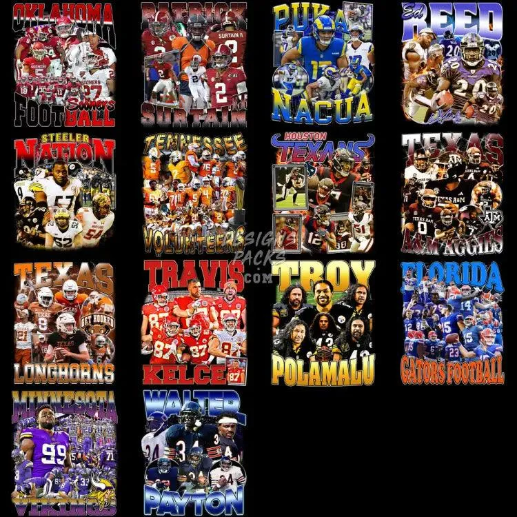 45 Football Bootleg Designs Bundle PNG