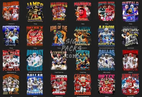 46 Football Bootleg Designs Bundle PNG