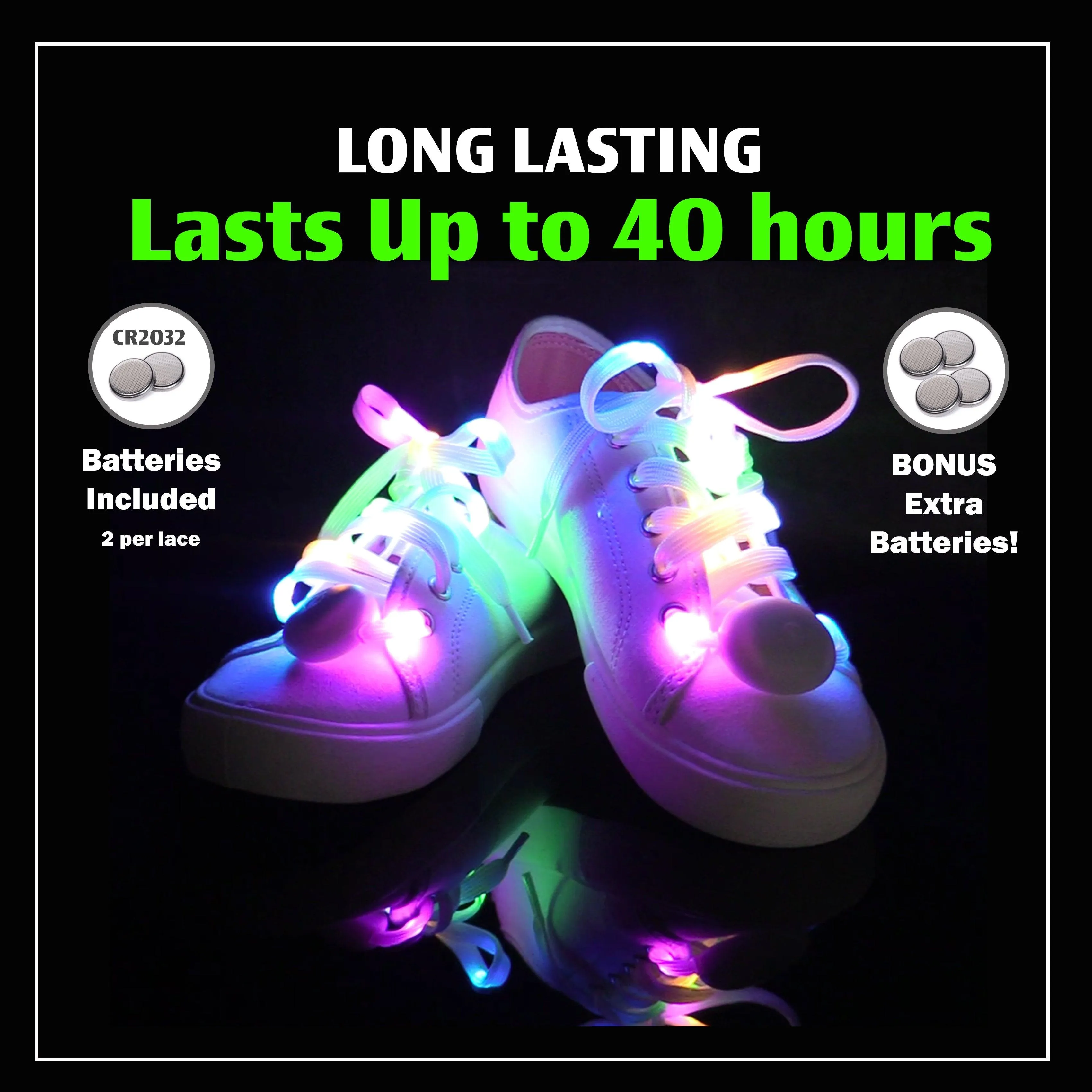 5 Color LED Light Up Shoe Laces Flashing Glow in the Dark White Tie Shoelaces for Sneakers, Skates, 45 inch by The Noodley