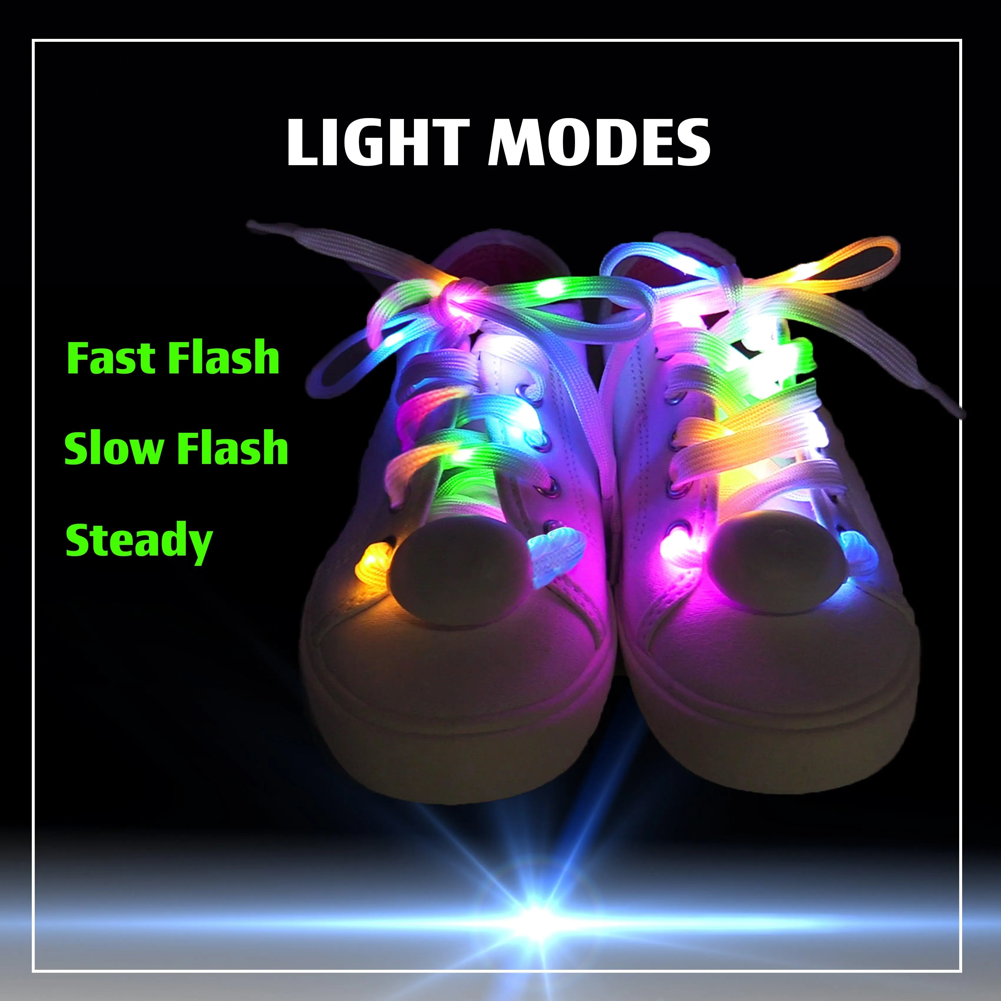 5 Color LED Light Up Shoe Laces Flashing Glow in the Dark White Tie Shoelaces for Sneakers, Skates, 45 inch by The Noodley