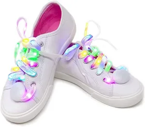 5 Color LED Light Up Shoe Laces Flashing Glow in the Dark White Tie Shoelaces for Sneakers, Skates, 45 inch by The Noodley