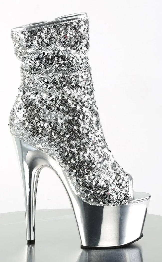 ADORE-1008SQ Silver Ankle Boots