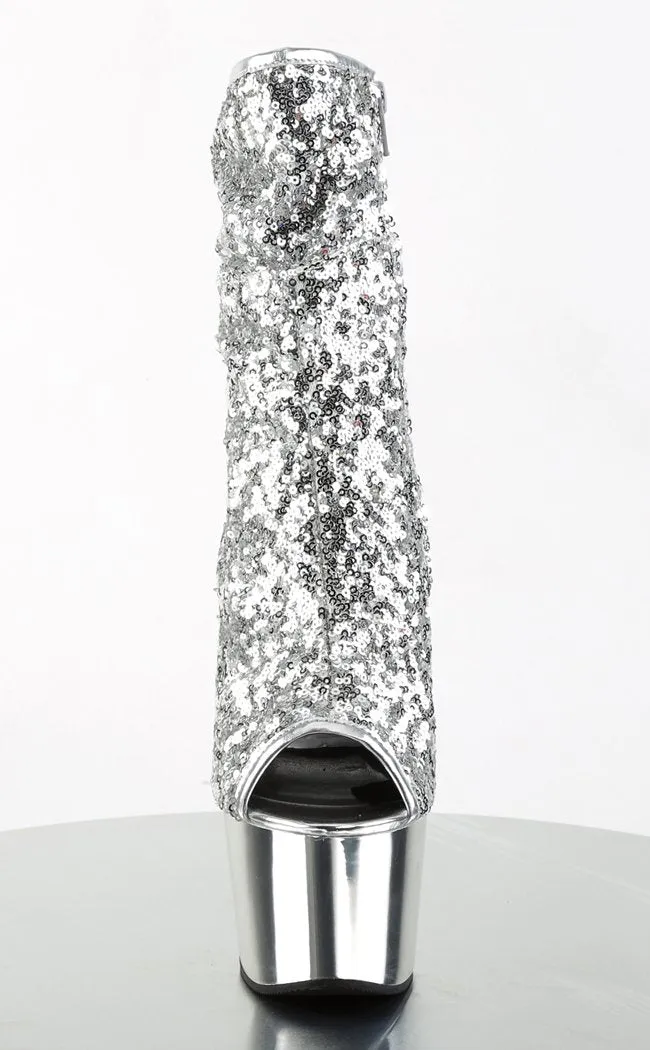 ADORE-1008SQ Silver Ankle Boots