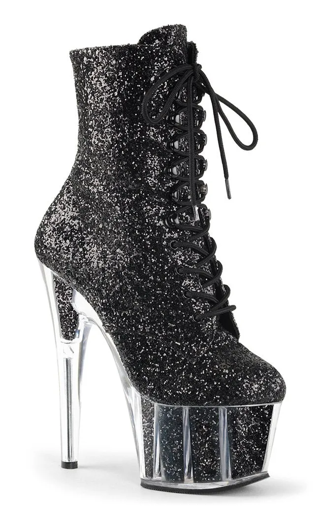 ADORE-1020G Black Glitter Ankle Boots