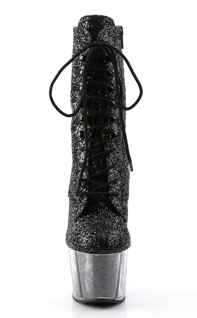 ADORE-1020G Black Glitter Ankle Boots