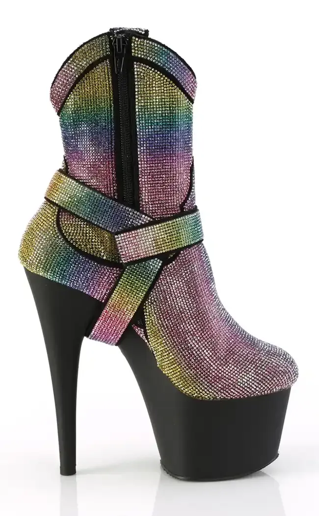 ADORE-1029RS Rainbow Rhinestone Cowboy Boots