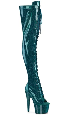 ADORE-3021GP Teal Glitter Patent Thigh High Boots