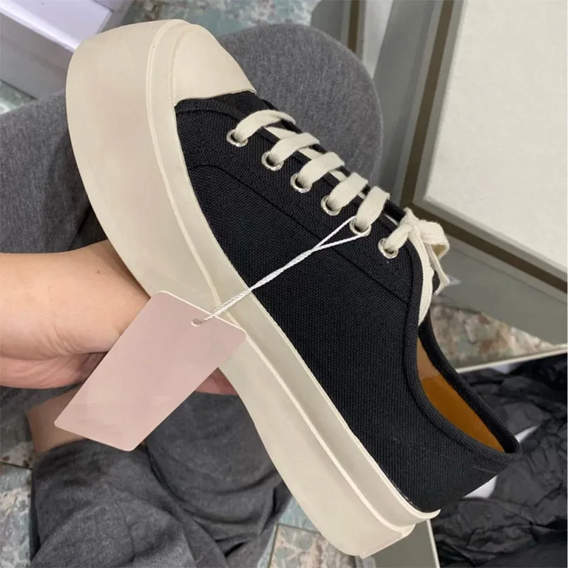 Advbridge Fashion Round Toe Thick Bottom Casual White Shoes Women Lace-up Sneakers Women Leather Flat Canvas Shoes Women Zapatos de mujer