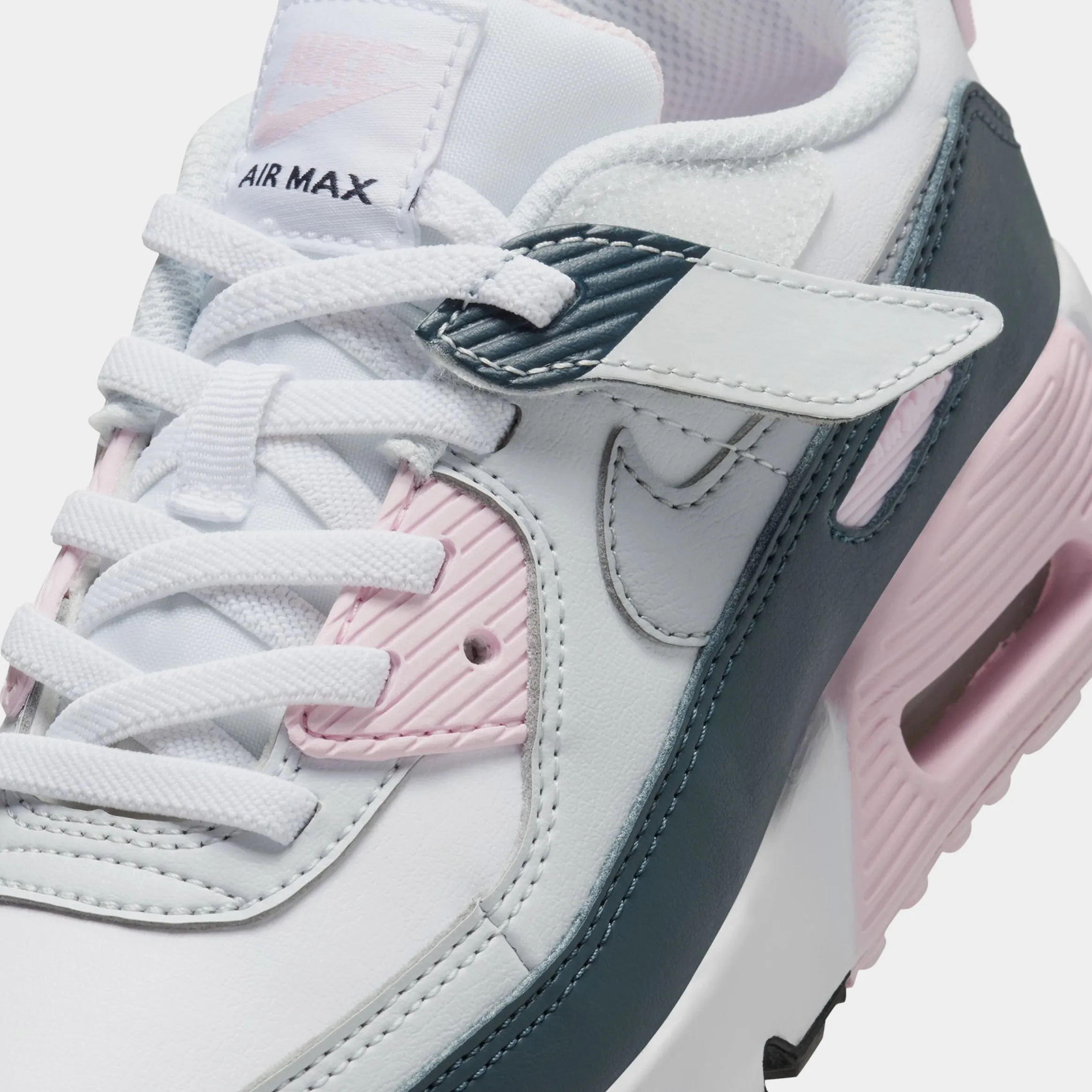 Air Max 90 EasyOn Preschool Lifestyle Shoes (White/Pink Foam/Armoury Navy/Wolf Grey)