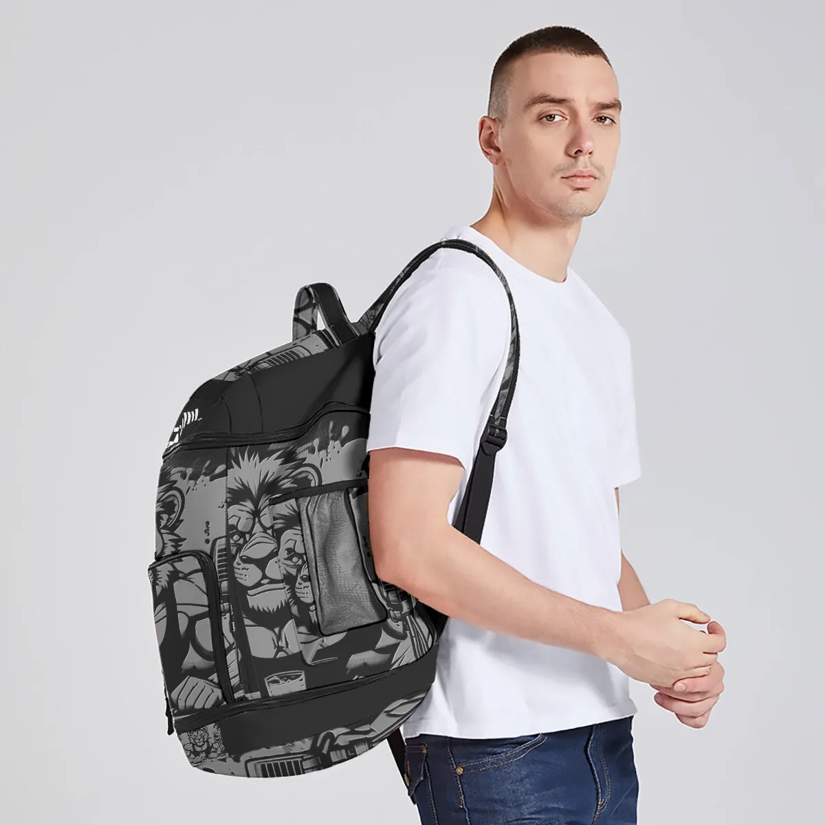 All-Over Print Multifunctional Backpack Leo line, Podcaster print