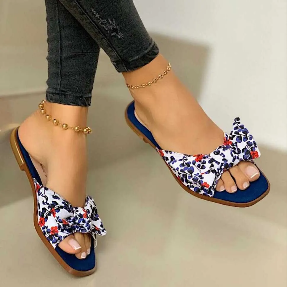 Amozae-2024 Women Summer Bow slippers Flats Shoes Woman Bohemia Beads Flowers Cross Lace Sandalias Mujer Sapato Feminino D604