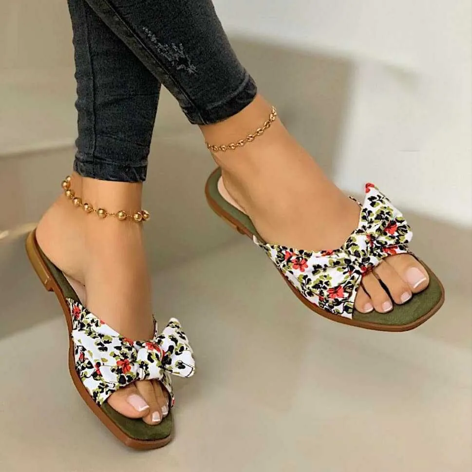 Amozae-2024 Women Summer Bow slippers Flats Shoes Woman Bohemia Beads Flowers Cross Lace Sandalias Mujer Sapato Feminino D604