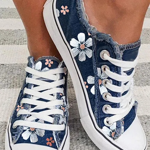 Amozae-Back to school outfit   Women Canvas Flower Classic Vulcanized Female Summer Fashion Lace-Up Flat Ladies Casual Platform Comfort Shoes Big Size