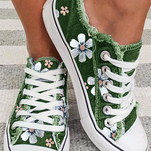 Amozae-Back to school outfit   Women Canvas Flower Classic Vulcanized Female Summer Fashion Lace-Up Flat Ladies Casual Platform Comfort Shoes Big Size