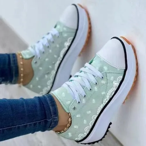 Amozae-  Sneakers Women Shoes Pattern Canvas Shoe Casual Women Sport Shoes Flat Lace-Up Adult Zapatillas Mujer Chaussure Femme