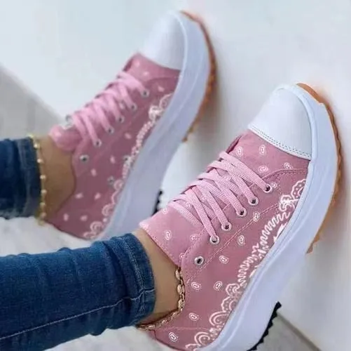 Amozae-  Sneakers Women Shoes Pattern Canvas Shoe Casual Women Sport Shoes Flat Lace-Up Adult Zapatillas Mujer Chaussure Femme