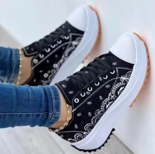 Amozae-  Sneakers Women Shoes Pattern Canvas Shoe Casual Women Sport Shoes Flat Lace-Up Adult Zapatillas Mujer Chaussure Femme