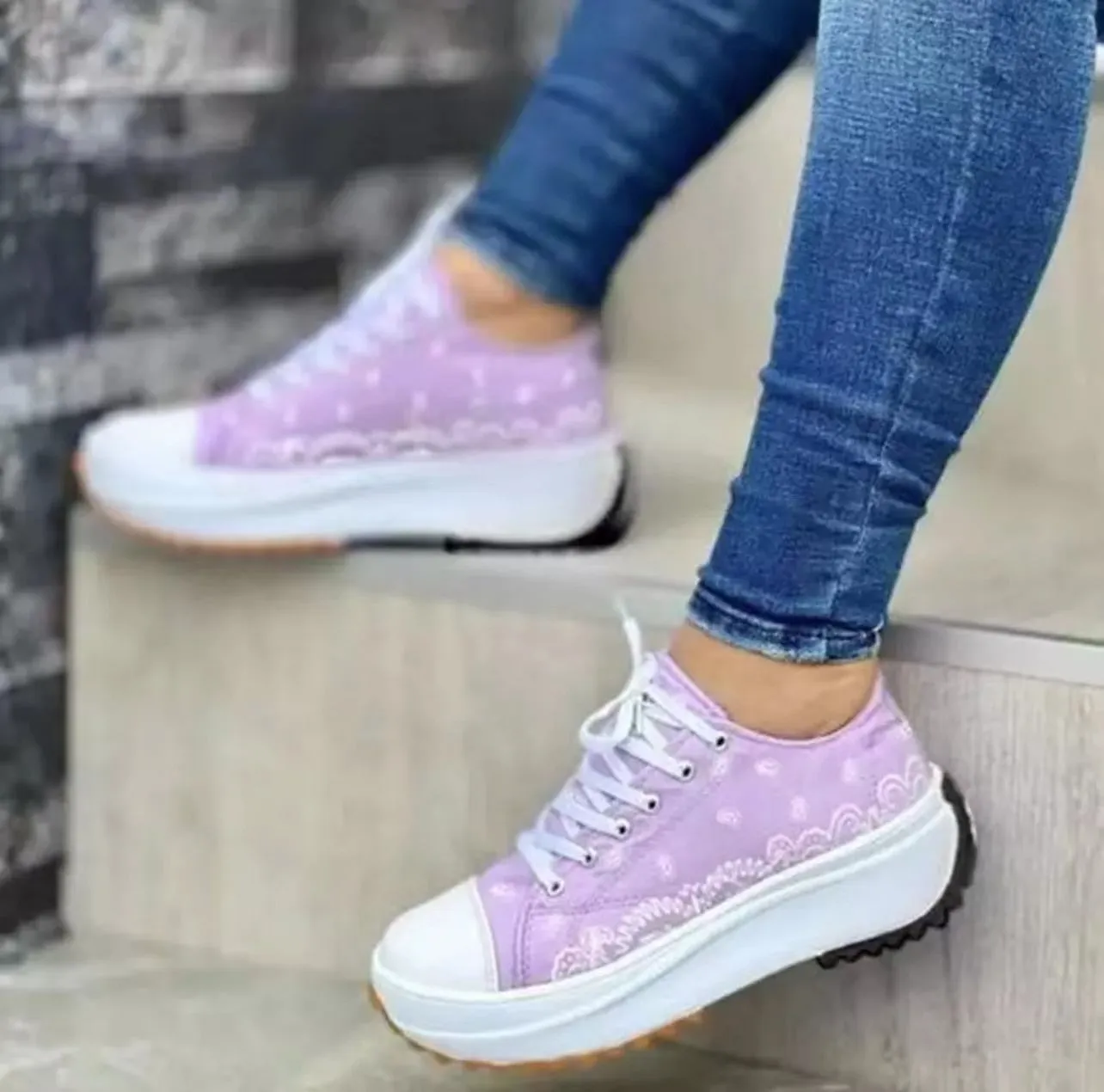 Amozae-  Sneakers Women Shoes Pattern Canvas Shoe Casual Women Sport Shoes Flat Lace-Up Adult Zapatillas Mujer Chaussure Femme