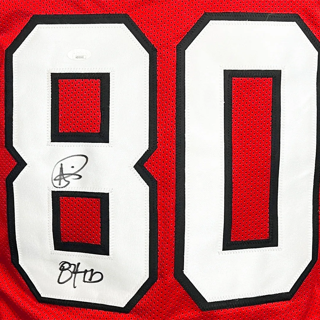 Andre Rison Signed 84 TD Inscription Atlanta Red Football Jersey (JSA)