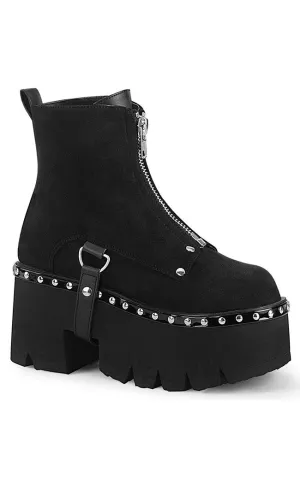 ASHES-100 Black Vegan Suede Platform Ankle Boots