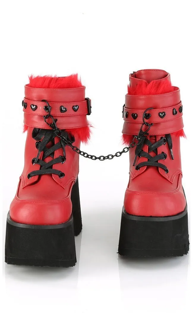 ASHES-57 Red Vegan Leather Cuff Platform Ankle Boots