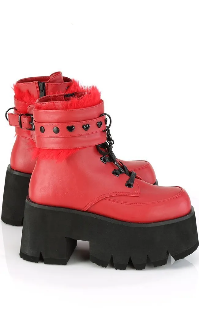 ASHES-57 Red Vegan Leather Cuff Platform Ankle Boots