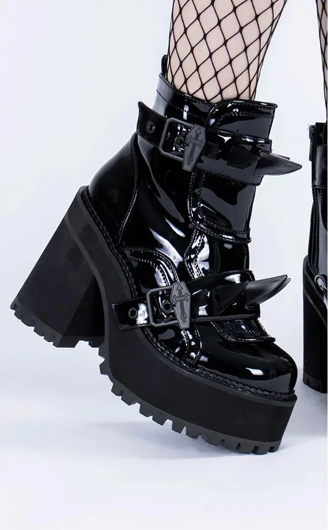 ASSAULT-72 Black Patent Ankle Boots (AU Stock)