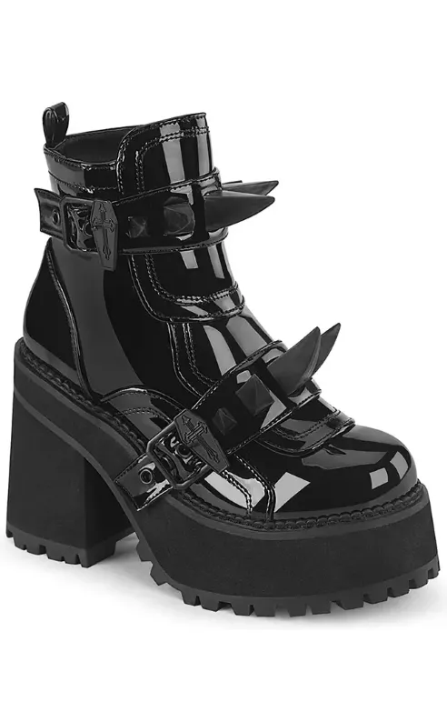 ASSAULT-72 Black Patent Ankle Boots (AU Stock)