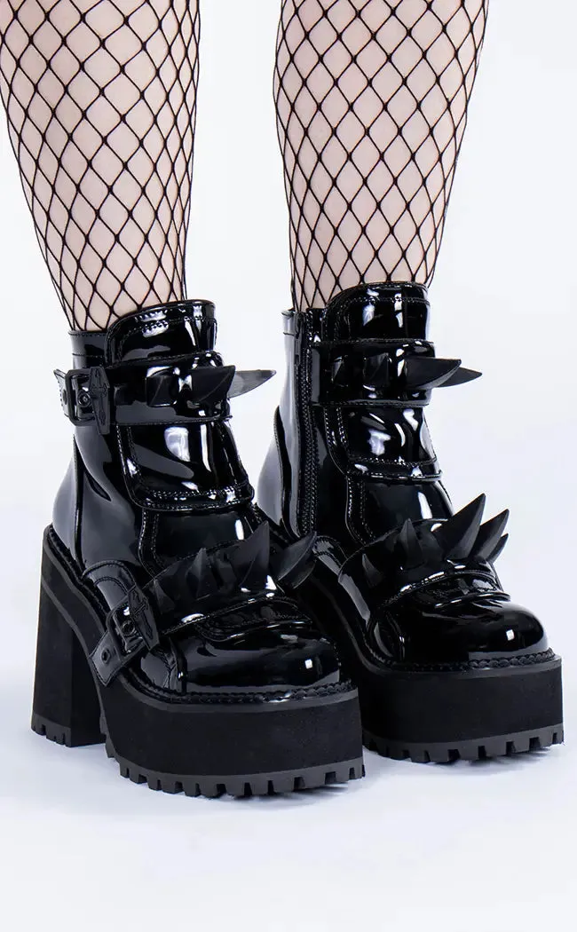 ASSAULT-72 Black Patent Ankle Boots (AU Stock)