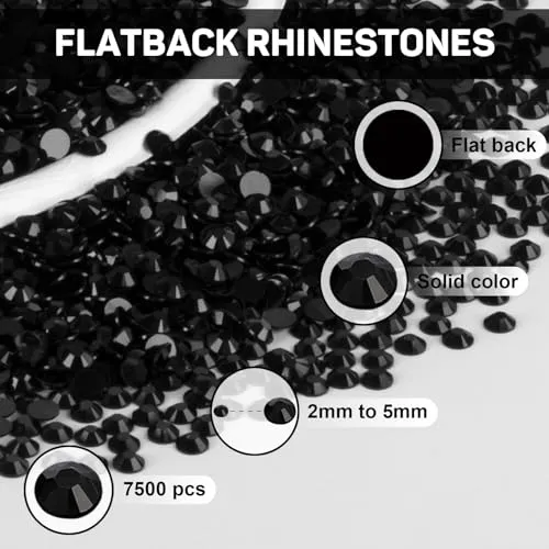 b7000 Glue with 7500Pcs Black Rhinestones for Crafts Clothes Clothing Fabric, Shiny Black Flatback Crystals for Shoes Shirt Cloth Bows,Flat Back Diamonds Set Bedazzle Gems kit Jewels 2-5mm 4 Sizes Mix