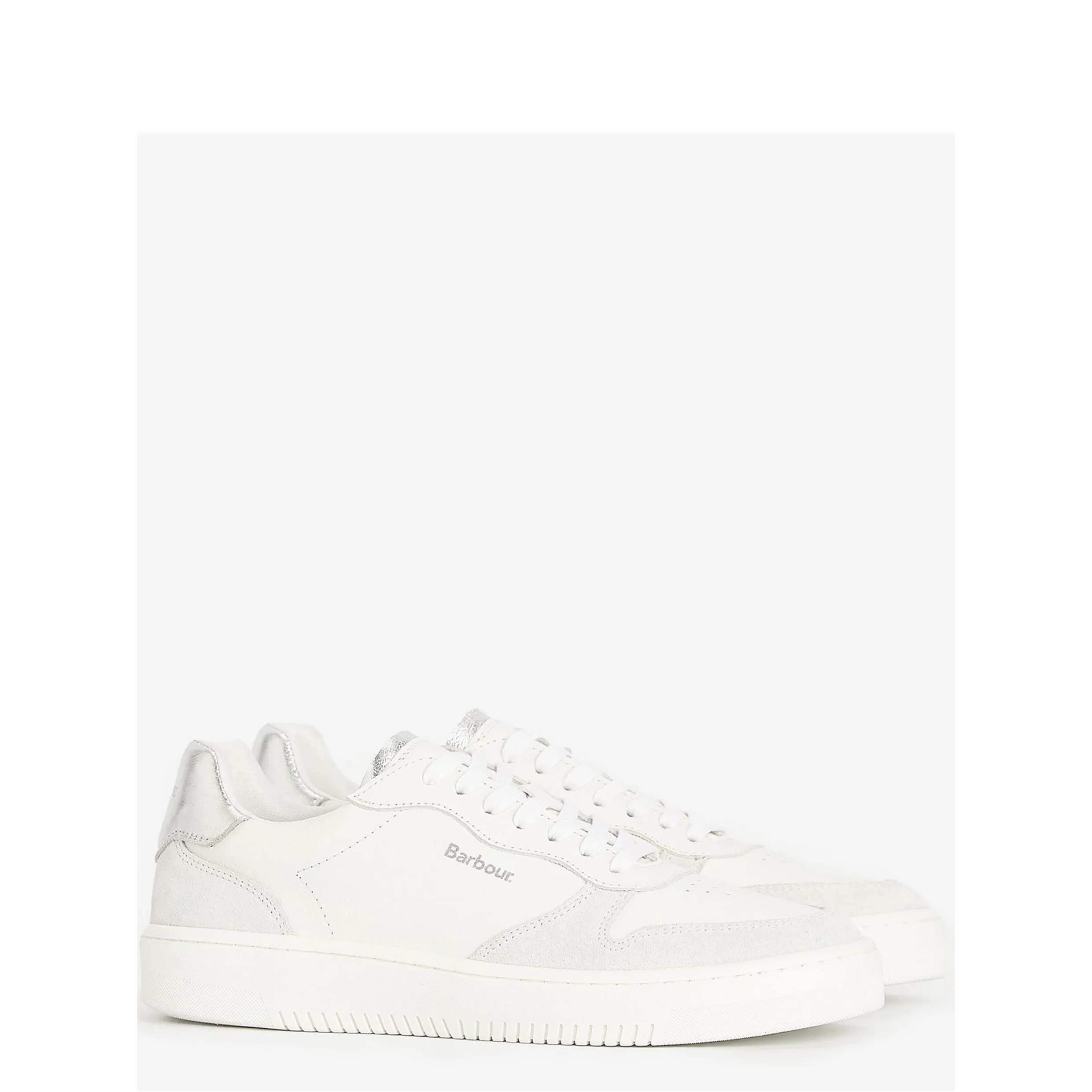 Barbour Celeste Suede Leather Trainers 0691 In White/Silver