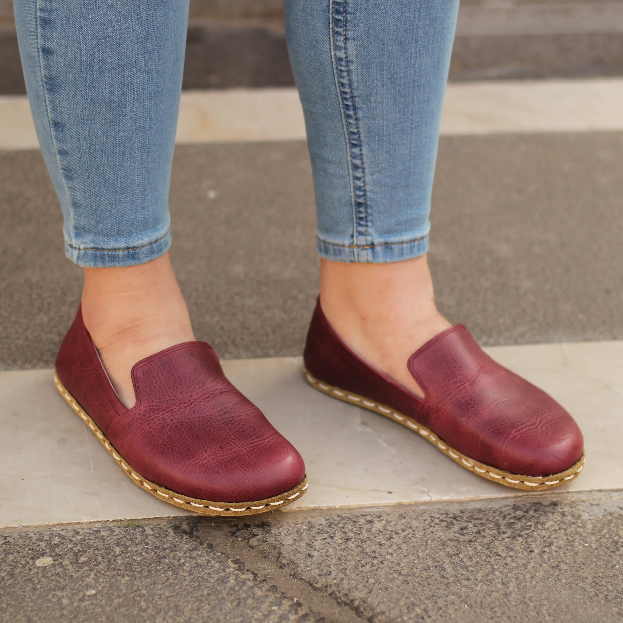 Barefoot Burgundy Leather Women's Shoes "Modern Style"