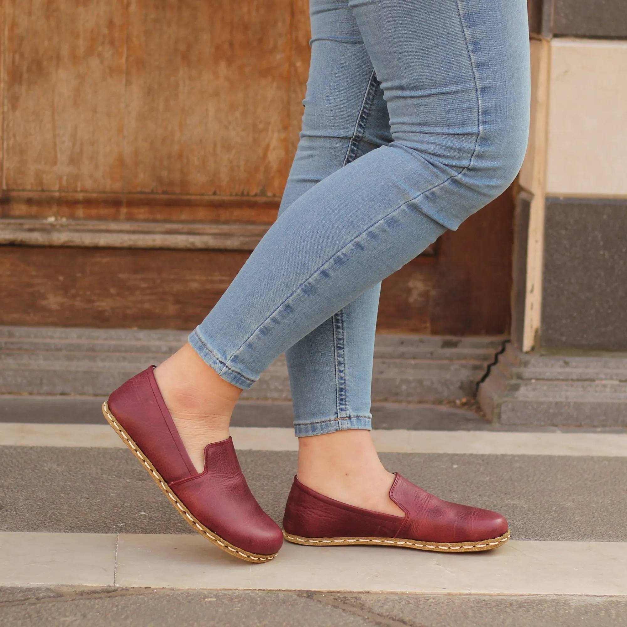 Barefoot Burgundy Leather Women's Shoes "Modern Style"