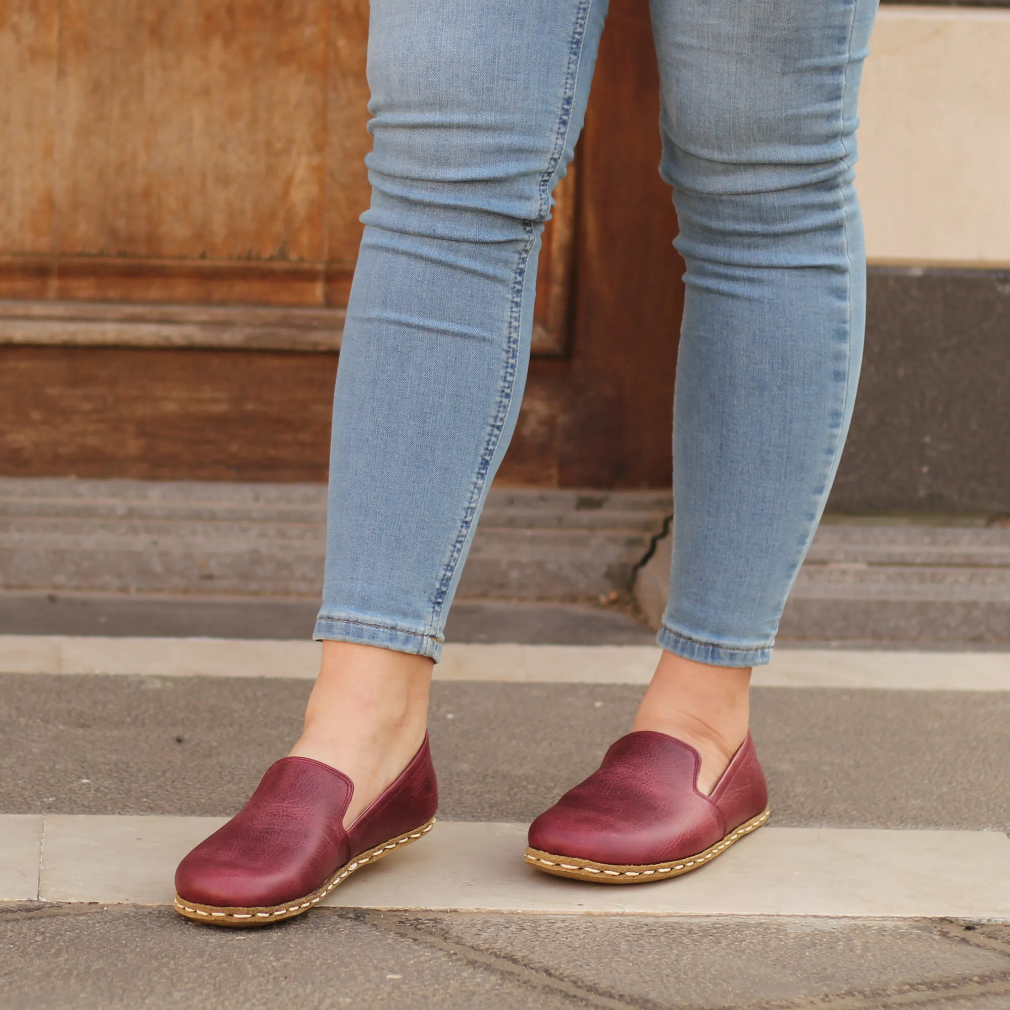 Barefoot Burgundy Leather Women's Shoes "Modern Style"