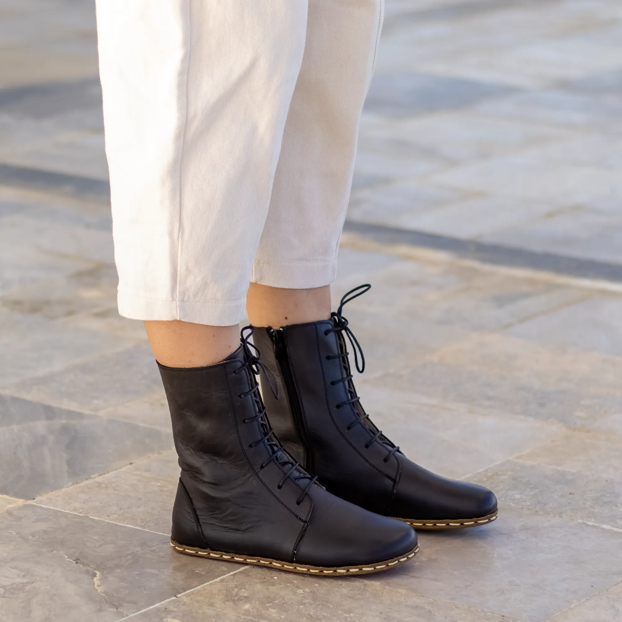 Barefoot Grounding Effect Black Leather Boots For Women