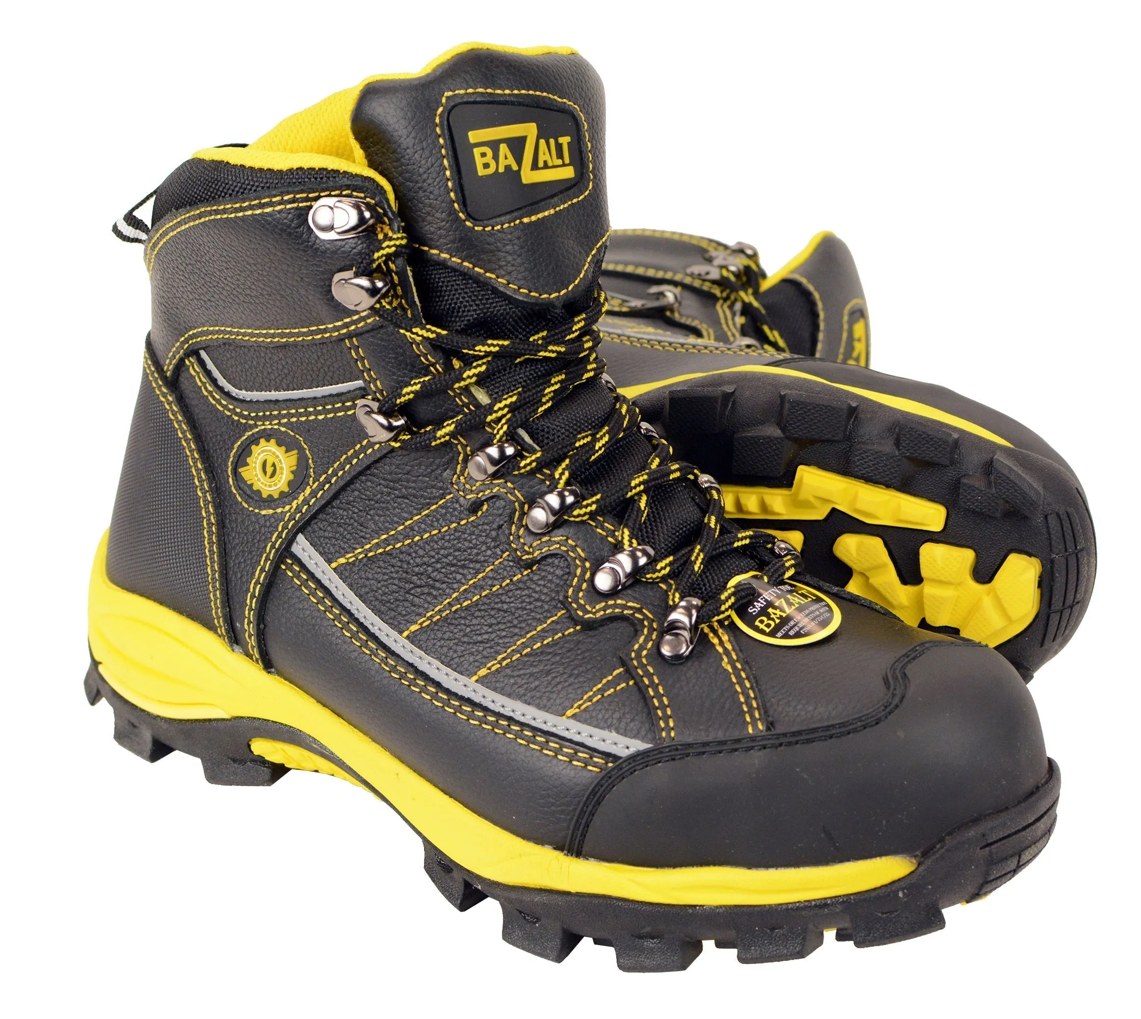 BAZALT-Men's Black & Yellow Water & Frost Proof Leather Boots W/ Composite Toe-BLK/YELLOW-7