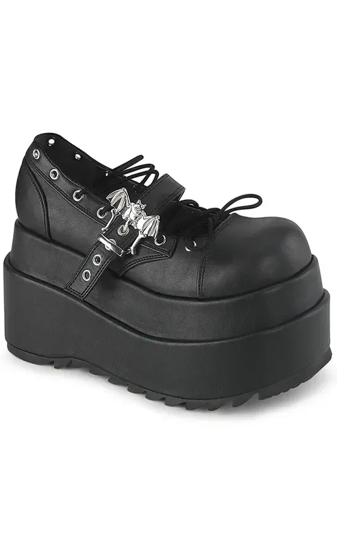 BEAR-23 Black Vegan Leather Platform Mary Janes