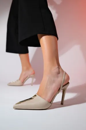 BELIZE Beige Women's High Heeled Shoes with Gold Accessories