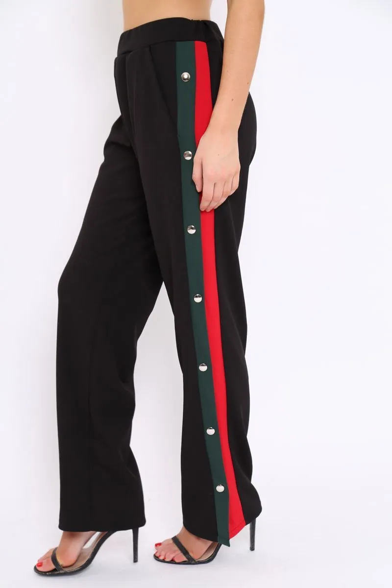 Black Popper Tailored Trousers with Red and Khaki Stripe - Simona