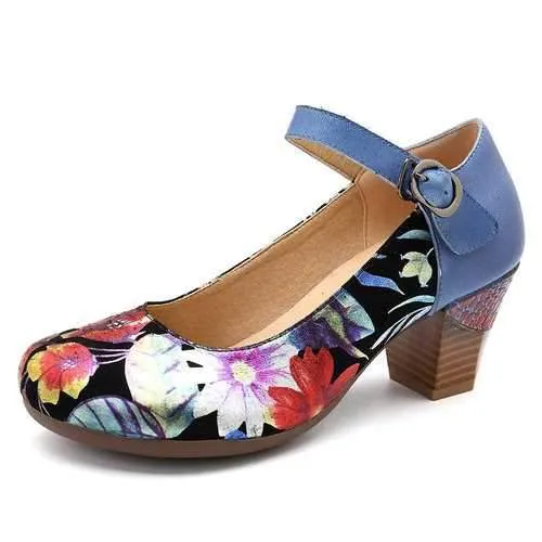 Bloom Flower Buckle Strap Pumps