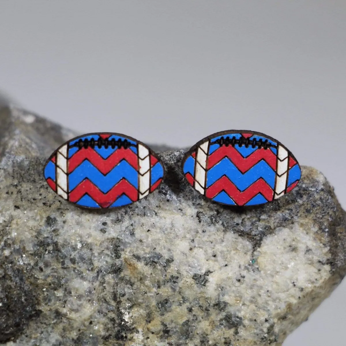 Blue & Red Chevron Football Wooden Earrings by Cate's Concepts, LLC