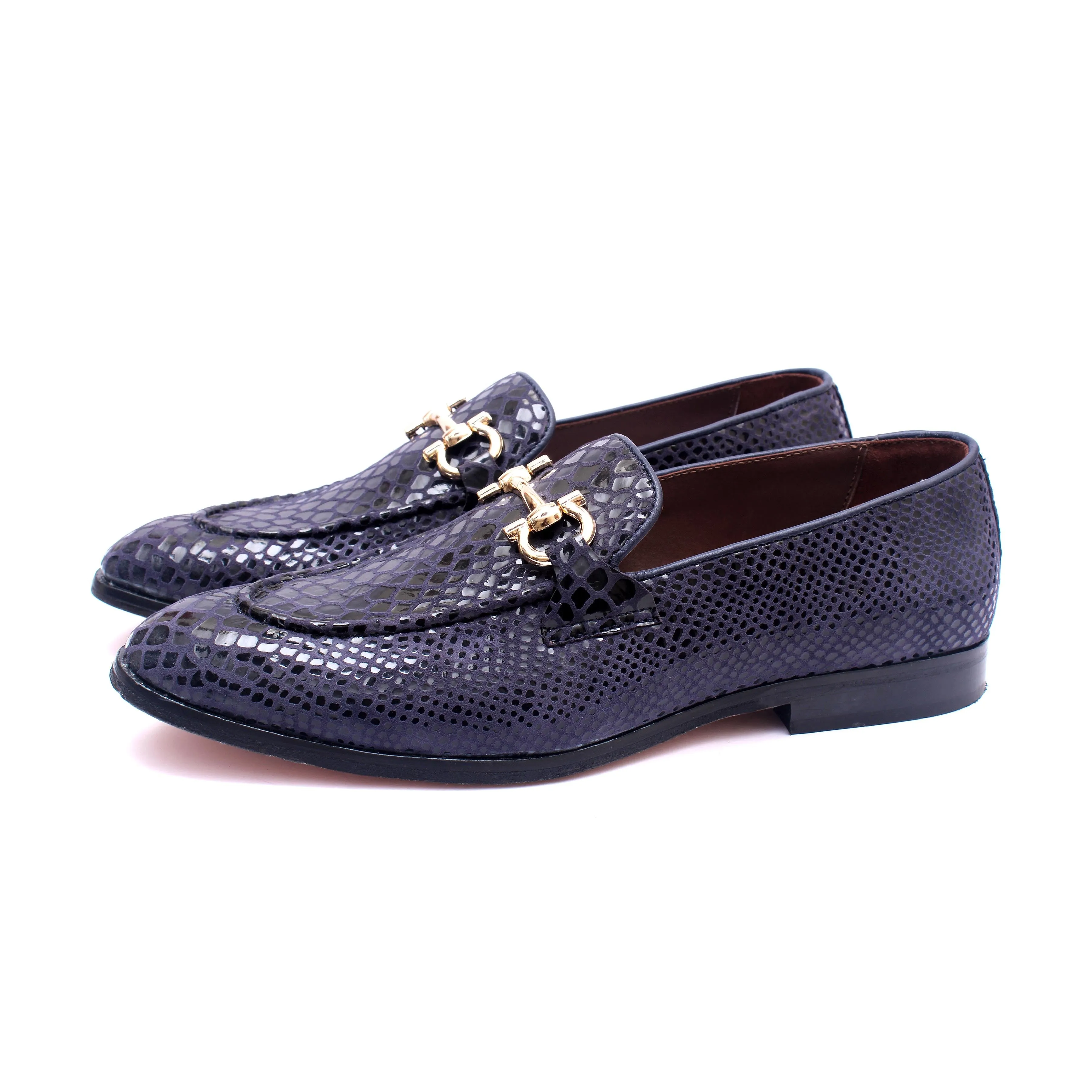 Blue Snake Print Loafers