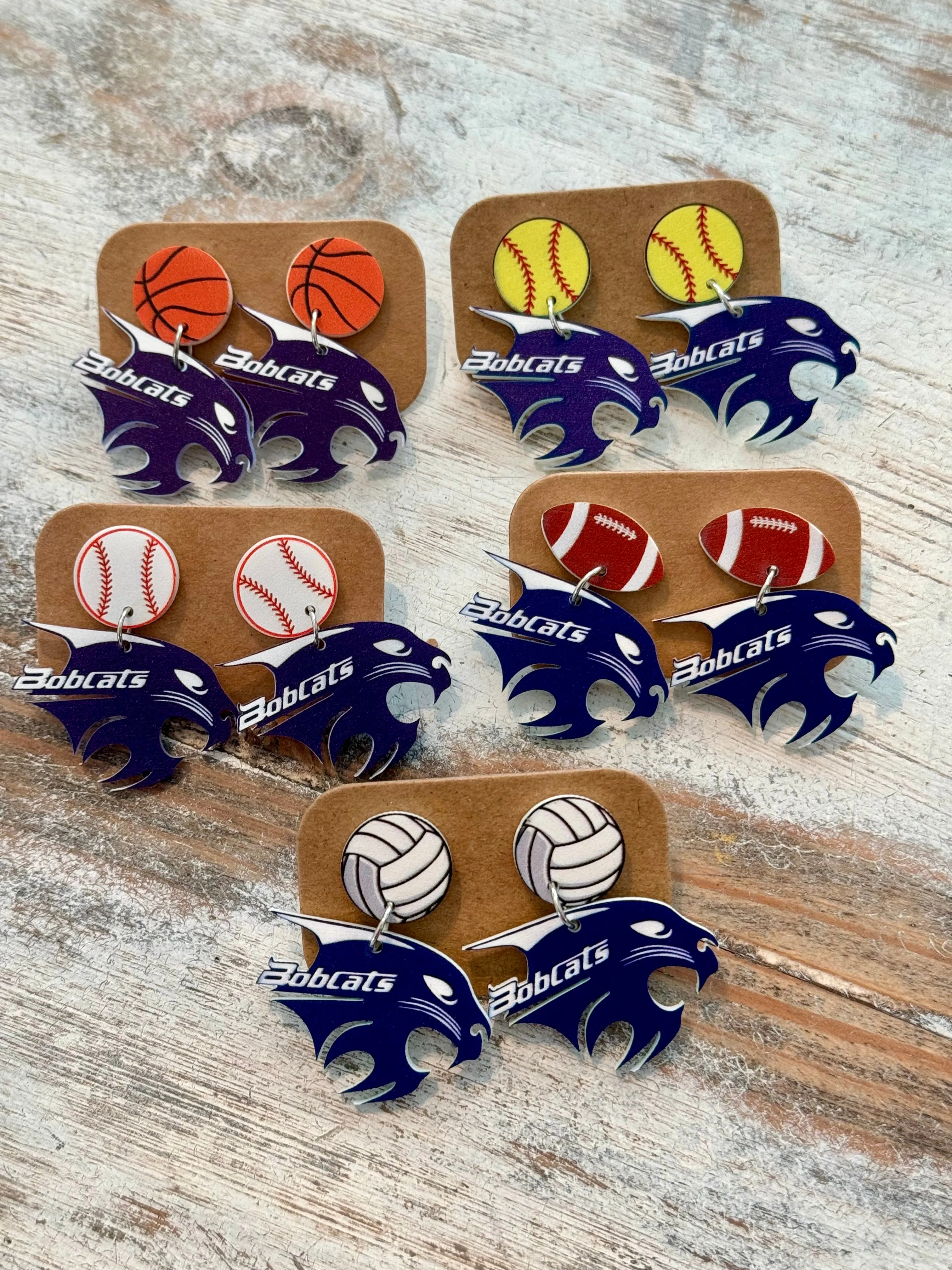 Bobcat Head Earrings (Various Sports)