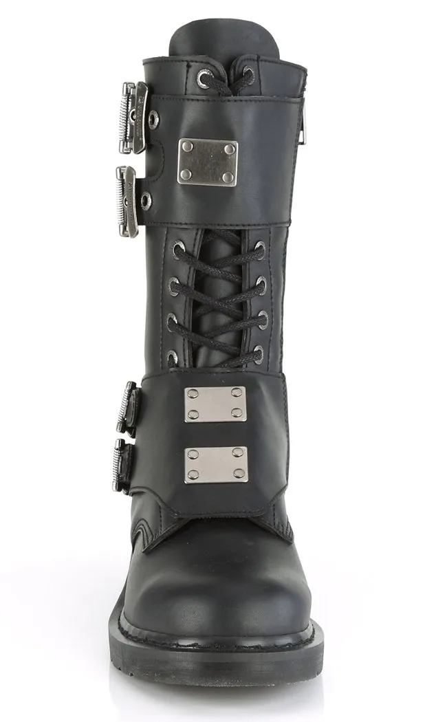 BOLT-345 Black Lace Up Mid Calf Boots