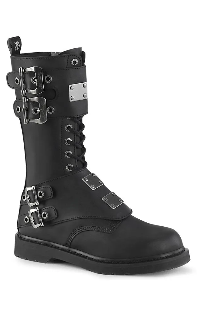 BOLT-345 Black Lace Up Mid Calf Boots