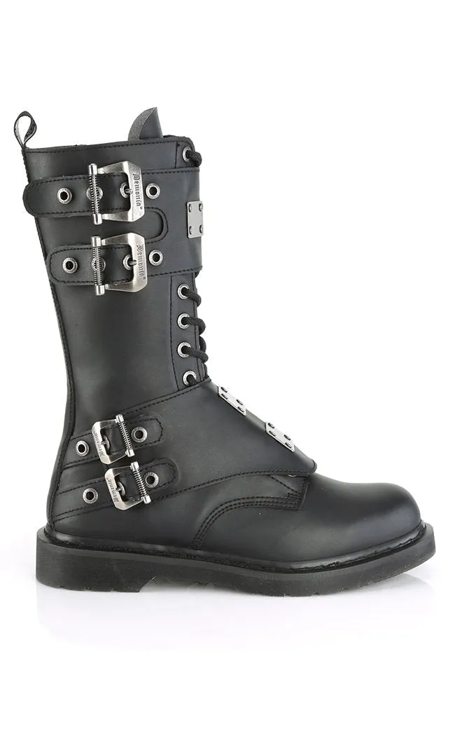 BOLT-345 Black Lace Up Mid Calf Boots